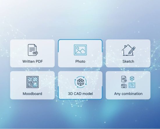 Homepage-styled brief inputs mockup